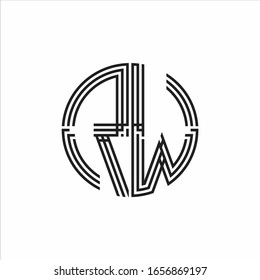 RW Logo monogram triple ribbon style line design template isolated on white background