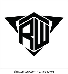 Monograma del logotipo RW con flecha de alas alrededor de la plantilla de diseño sobre fondo blanco
