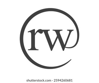 RW logo from two letter with circle shape email sign style. R and W round logotype of business company for brand identity.