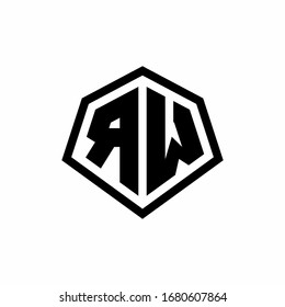 RW monogram logo with hexagon shape and line rounded style design template isolated on white background