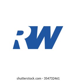 RW negative space letter logo blue
