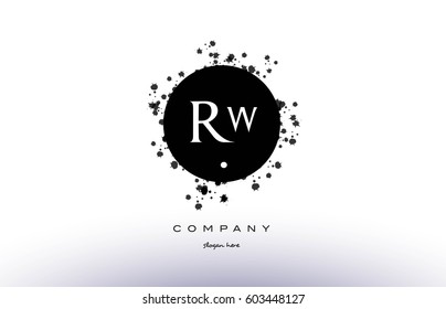 rw r w  black white circle grunge splash vintage retro alphabet company logo design vector icon template