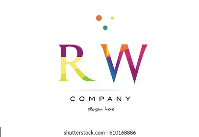 rw r w  creative rainbow colors colored alphabet company letter logo design vector icon template