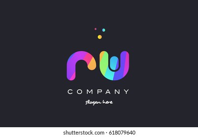 rw r w  creative rainbow green orange blue purple magenta pink artistic alphabet company letter logo design vector icon template