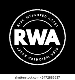 RWA Risk Weighted Asset - bank's assets or off-balance-sheet exposures, weighted according to risk, acronym text concept stamp