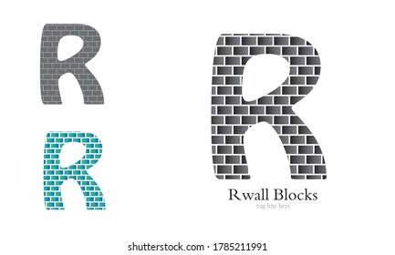 Rwall Blocks logo is best suitable for construction/interior designing business. R word logo with wall blocks.