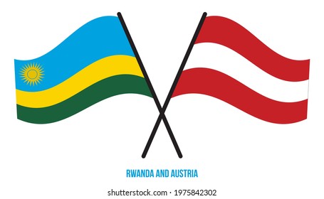 Rwanda and Austria Flags Crossed And Waving Flat Style. Official Proportion. Correct Colors.