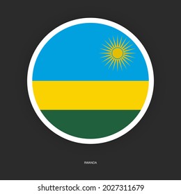 Icono de la bandera del círculo de Ruanda con borde blanco sobre fondo gris oscuro. Icono del botón Ruanda aislado en un fondo apenas oscuro.