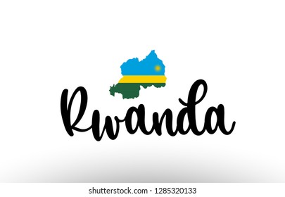 Rwanda country big text with flag inside map suitable for a logo icon design
