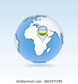 Rwanda - Country Map And Flag Located On Globe, World Map. 3D Vector Illustration