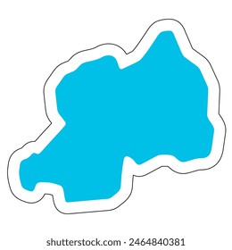 Rwanda country silhouette. High detailed map. Solid blue vector sticker with white contour isolated on white background.