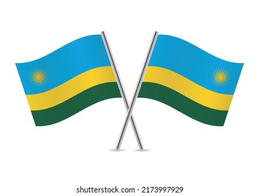 Rwanda crossed flags. Rwandan flags on white background. Vector icon set. Vector illustration.