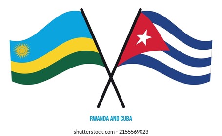 Rwanda and Cuba Flags Crossed And Waving Flat Style. Official Proportion. Correct Colors.
