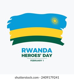 Rwanda Heroes’ Day poster vector illustration. Grunge Flag of Rwanda icon vector isolated on a gray background. Paintbrush Rwanda flag graphic design element. February 1 every year. Important day