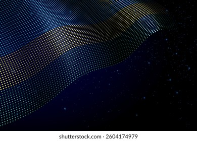 Rwanda digital flag made of dots, waving over a starry dark background