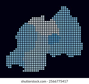 Rwanda dotted map. Digital style map of the country on dark background. Rwanda shape with square dots. Colored dots style. Large size squares. Classy vector illustration.