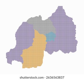 Rwanda dotted map. Digital style map of the country on white background. Rwanda shape with square dots. Colored dots style. Small size squares. Artistic vector illustration.