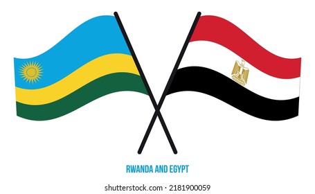 Banderas de Ruanda y Egipto Cruzadas y ondeando estilo plano. Proporción oficial. Colores correctos.