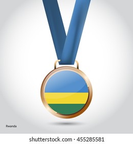 Rwanda Flag in Bronze Medal. Vector Illustration. RIO Olympic Game Bronze Medal. Vector Illustration