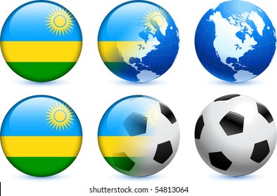 Rwanda Flag Button with Global Soccer Event Original Illustration