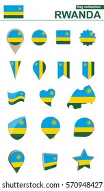 Rwanda Flag Collection. Big set for design. Vector Illustration.