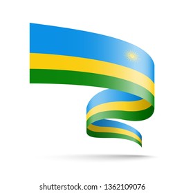 Rwanda flag in the form of wave ribbon vector illustration on white background.