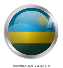 Rwanda flag - glossy circle button displays a colorful flag representing a country cultural identity and heritage. The essence of national pride and unity.