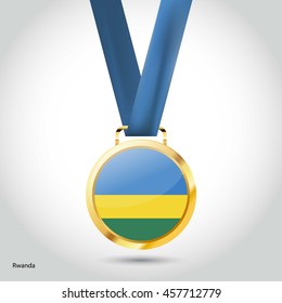 Rwanda Flag in gold Medal. Vector Illustration. RIO Olympic Game gold Medal. Vector Illustration