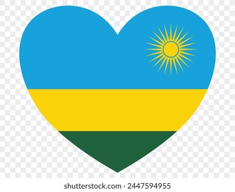 Bandera de Ruanda en forma de corazón aislado sobre fondo transparente. Ilustración vectorial 