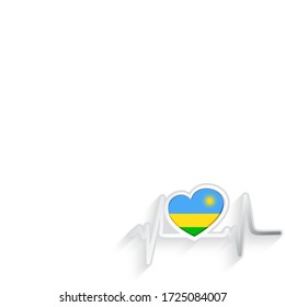 Rwanda flag heart shaped and heartbeat line isolated on white. Palau Patriotic Background. Vector illustration.