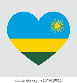 Bandera de Ruanda en forma de corazón, símbolo de amor. banderas en forma de corazón de los países del continente africano. Ilustración vectorial