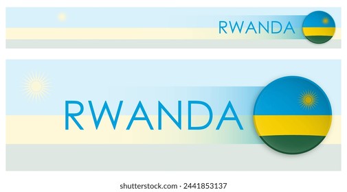 Rwanda flag horizontal web banner in modern neomorphism style. Webpage Rwanda country header button for mobile application or internet site. Vector