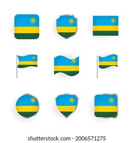Rwanda Flag Icons Set Stylish Design