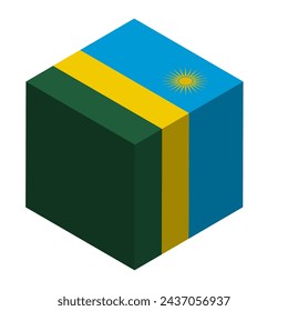 Bandera de Ruanda - cubo 3D isométrico aislado sobre fondo blanco. Vector.