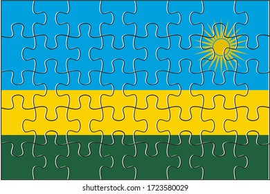 El rompecabezas de la bandera de Ruanda. Ilustración vectorial. 40 rompecabezas.