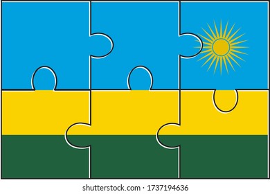 Rwanda Flag Jigsaw Puzzle. Vector illustration. 6 pieces of puzzles. Simple puzzles for kids.