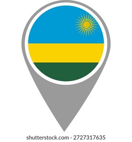 Pin de ubicación de la bandera de Ruanda, Pin de ubicación de la bandera de Ruanda, Puntero de mapa de Ruanda en alta calidad