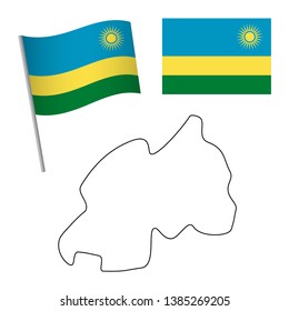 Rwanda flag and map. Patriotic background. National flag of Rwanda vector illustration