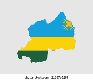 Rwanda Flag Map. Map of the Republic of Rwanda with the Rwandan country banner. Vector Illustration.