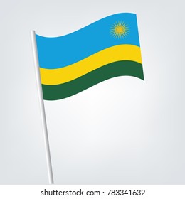 Rwanda Flag with Metal Pole. Vector illustration.