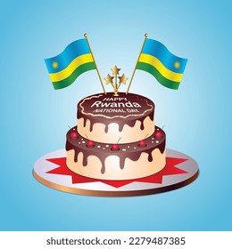 Día nacional de la bandera de Ruanda con un pastel de fondo azul
