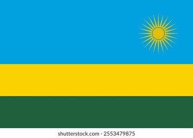 Rwanda flag in official colors, dimensions and aspect ratio. Vector flag symbolizing national pride, identity, heritage, patriotism and authority