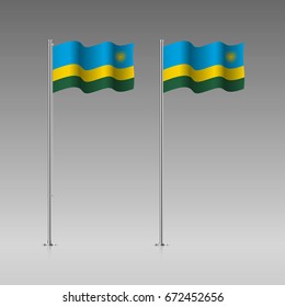 Rwanda flag on the flagpole. Official colors and proportion correctly. High detailed vector illustration. 3d and isometry. EPS10