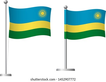 Rwanda flag on pole. Metal flagpole. National flag of Rwanda vector illustration