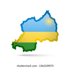Rwanda flag and outline of the country on a white background. Vector illustration.