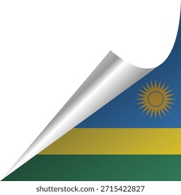 Bandera de Ruanda parcialmente desenrollada, mostrando colores vibrantes y un emblema solar.