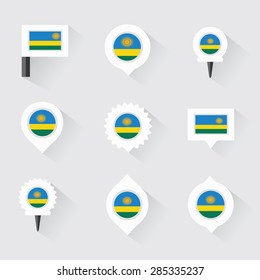 Rwanda flag and pins for infographic, and map design