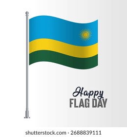 Rwanda Flag Pole Vector Illustration Wavy Flag Pole Happy Flag Day
