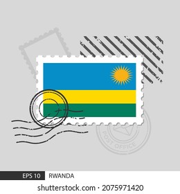 Sello postal de la bandera de Ruanda. Ilustración vectorial aislada en el fondo de la estampilla postiza gris y especificar es eps10 vector.