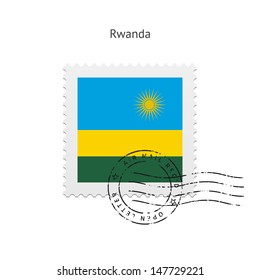 Rwanda Flag Postage Stamp on white background. Vector illustration.